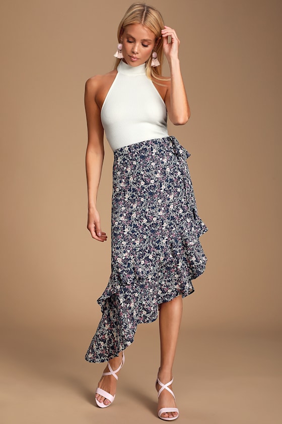 Floral Asymmetrical Midi Skirt