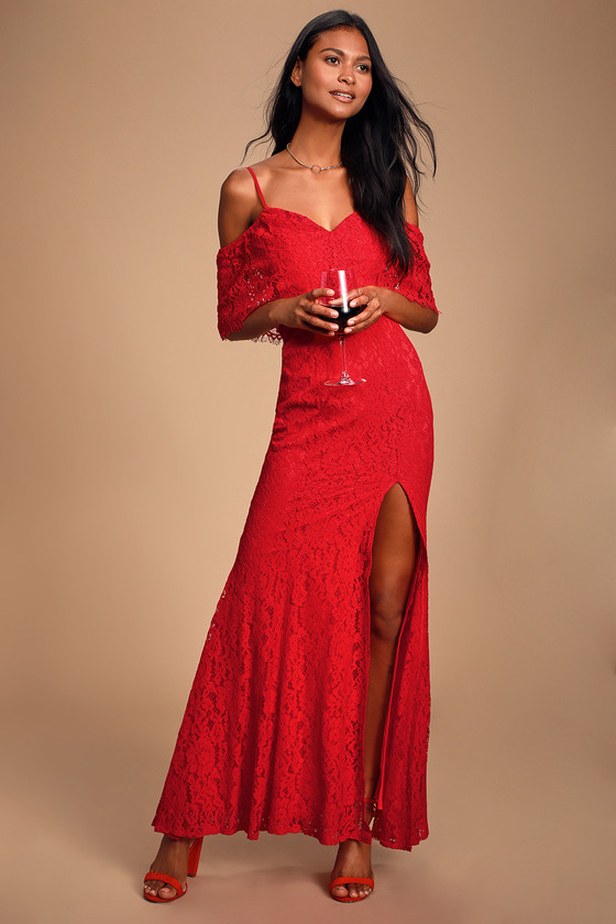 off shoulder red dress long Big sale ...