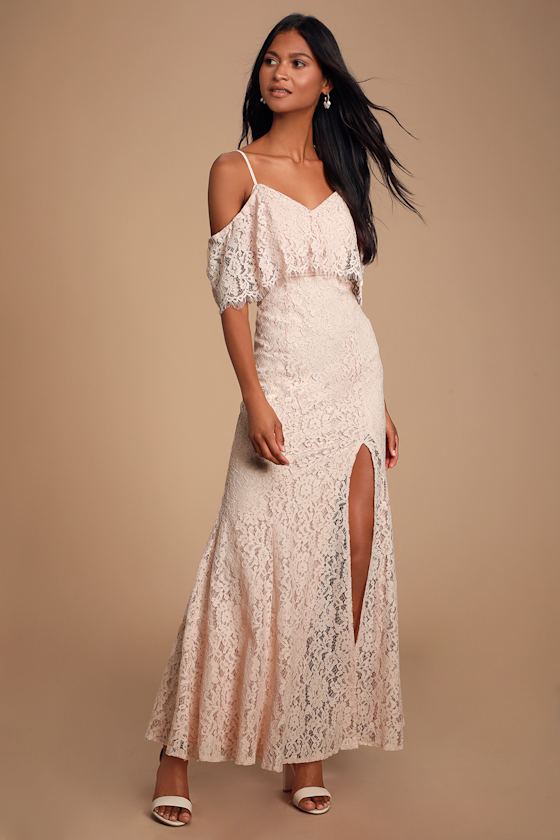 Caterina Blush Lace Off-the-Shoulder Maxi Dress 5