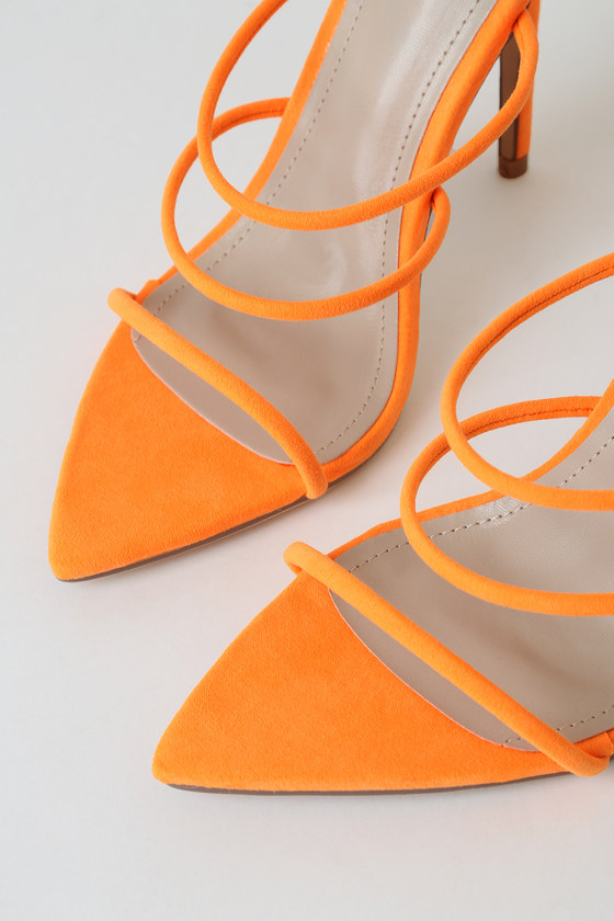 Sexy Orange Heels - Pointed-Toe Sandals - Barely-There Heels