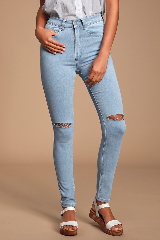 light blue high waisted ripped jeans