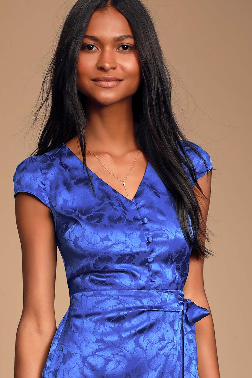 lulus cobalt blue dress Seriously Sensational Cobalt Blue Strapless Tiered Midi Dress