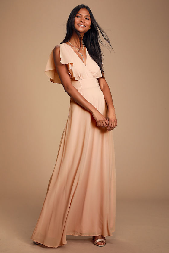 Pretty Blush Maxi Dress Flutter Sleeve Dress Blush Gown Lulus
