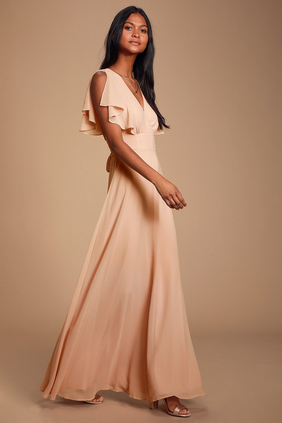 Dearly Loved Blush Flutter Sleeve Maxi Dress