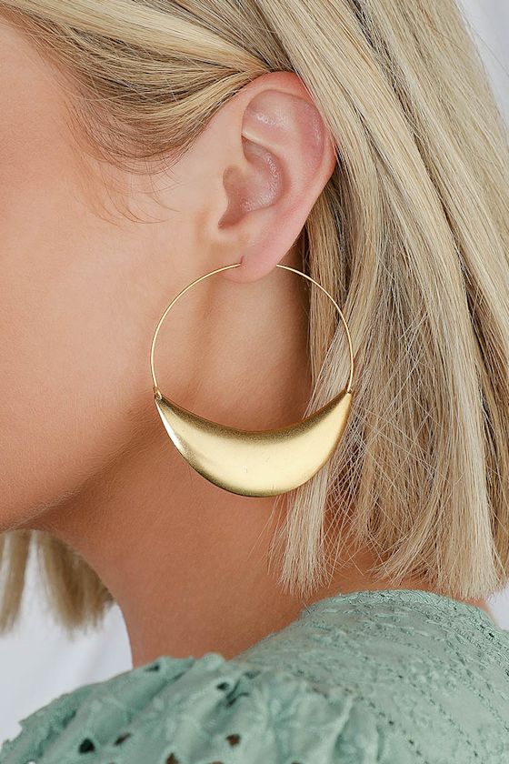 CRESCENT STONE HOOP GOLD PEARL - L main image 1