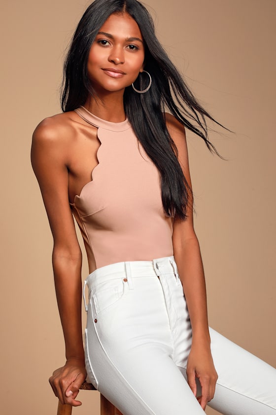 Clarabelle Blush Pink Scalloped Sleeveless Bodysuit 2