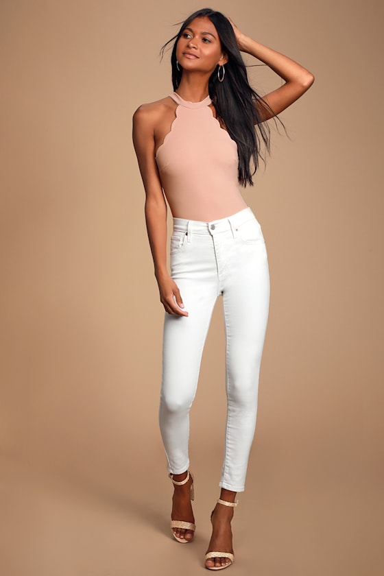 Clarabelle Blush Pink Scalloped Sleeveless Bodysuit 1