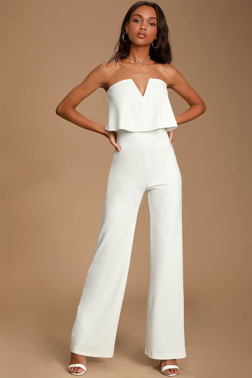 Power of Love White Strapless Jumpsuit, jumpsuit white