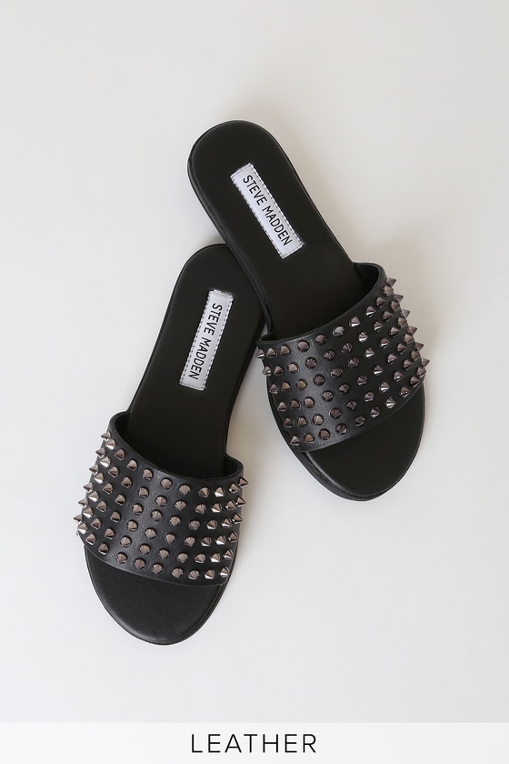 black studded slide sandals