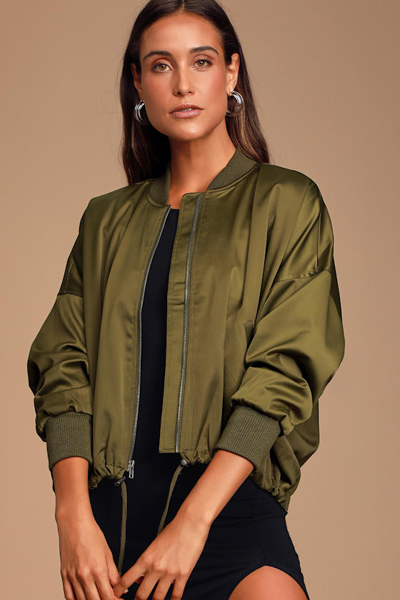 Jack by BB Dakota On Duty Olive Green Bomber Satin Bomber Lulus