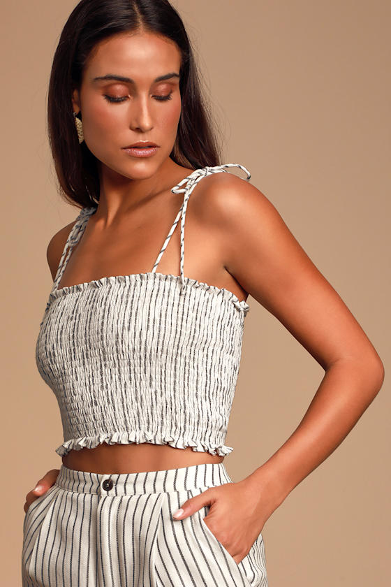 Carine White Striped Smocked Crop Top 1