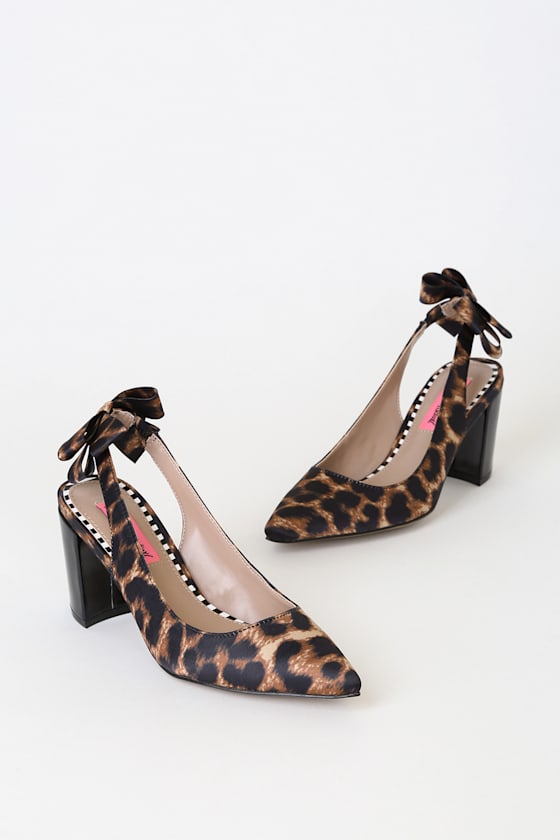 Betsey Johnson Cella Leopard Slingback Pumps Block Heels Lulus