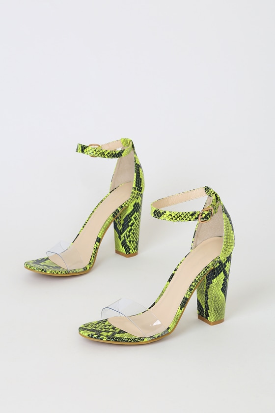 Cute Neon Yellow Snake Print Heels 