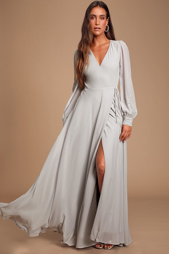 My Whole Heart Light Grey Long Sleeve Wrap Maxi Dress 5