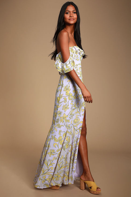 Adelaide Lavender Floral Print Off-the-Shoulder Maxi Dress 7