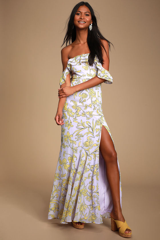 V-neck Off shoulder Maxi Dress with Pockets Lavender