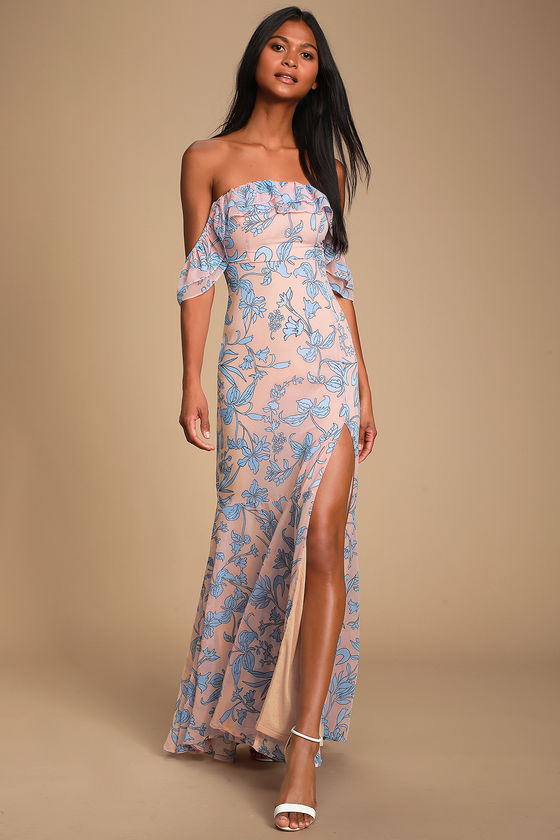 Adelaide Blush Floral Print Off-the-Shoulder Maxi Dress 6