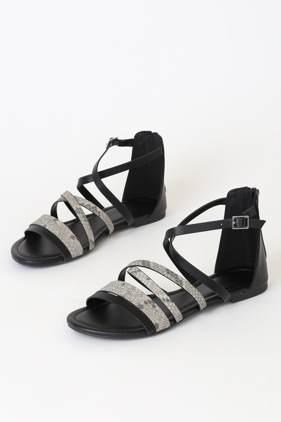 snake print sandals flat