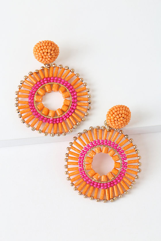 Cute Orange Earrings Beaded Earrings Statement Earrings Lulus