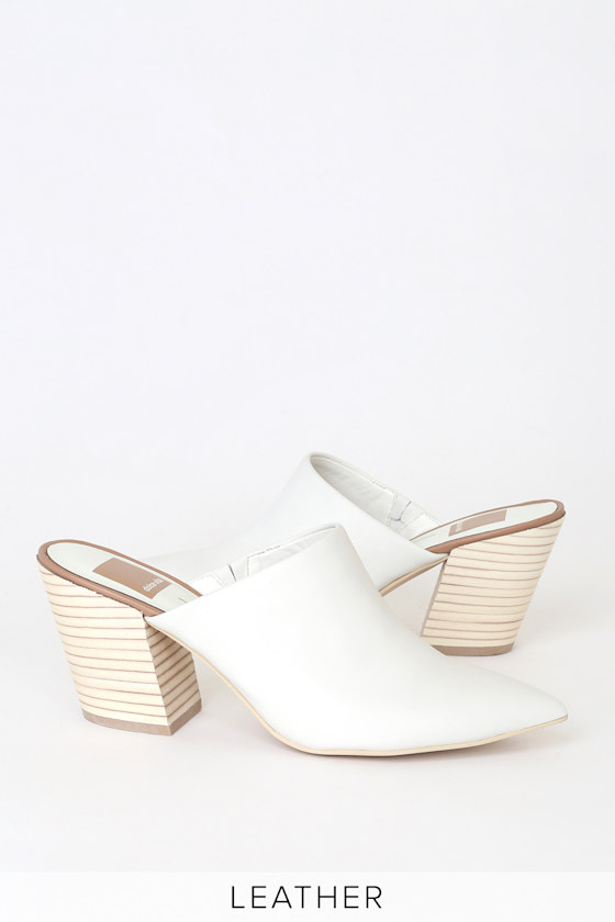 Angela White Leather Pointed-Toe Mules 1