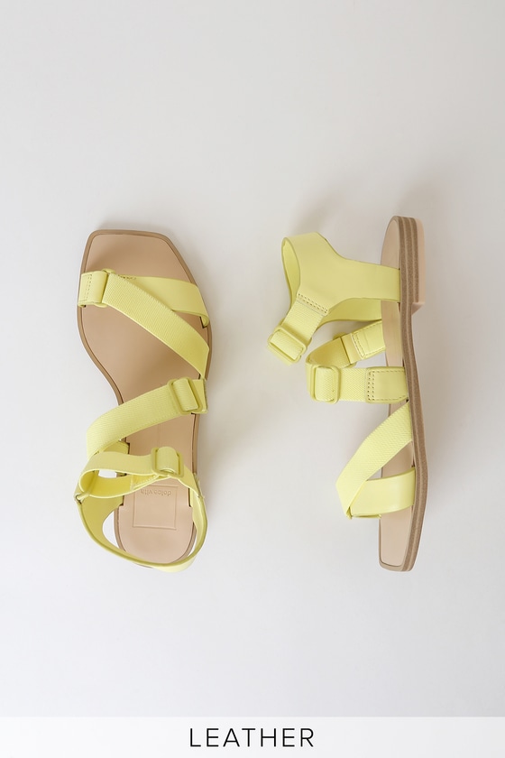 Indah Citron Yellow Leather Utilitarian Flat Sandals