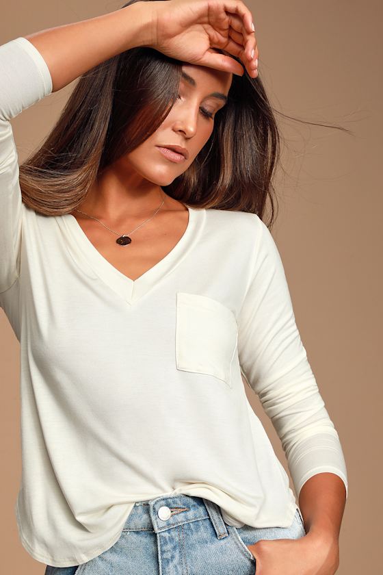 Ellie Off-White Long Sleeve V-neck Top 3