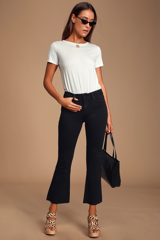 black flare crop jeans