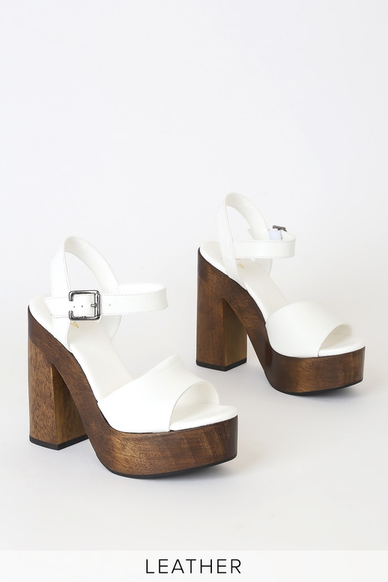white leather platform heels