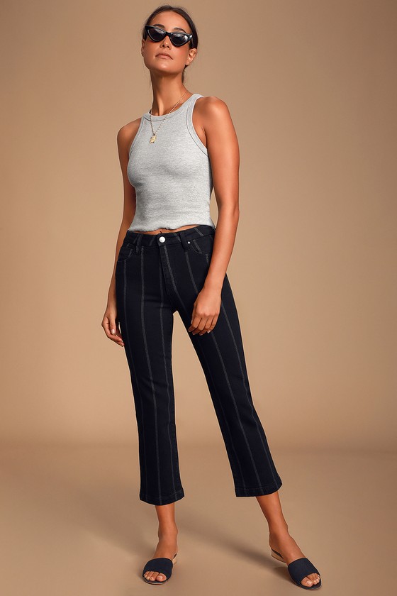 black and white striped high waisted jeans