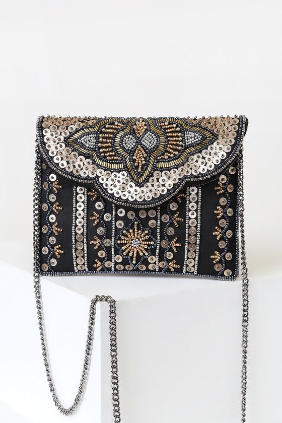 navy blue beaded clutch bag