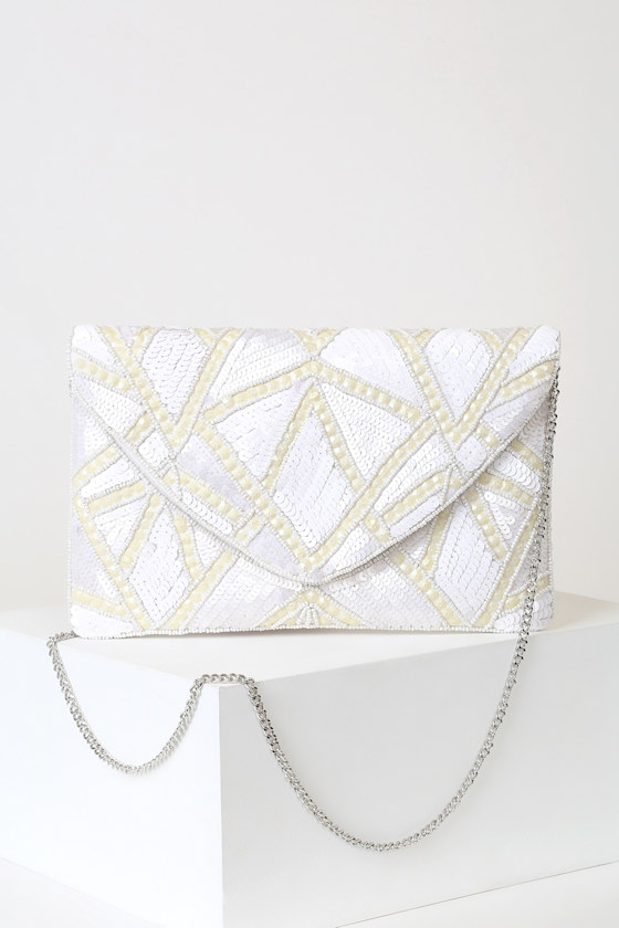 white sequin clutch