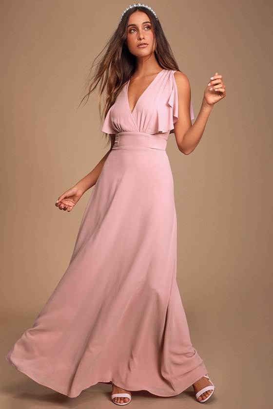 Dearly Loved Mauve Flutter Sleeve Maxi Dress