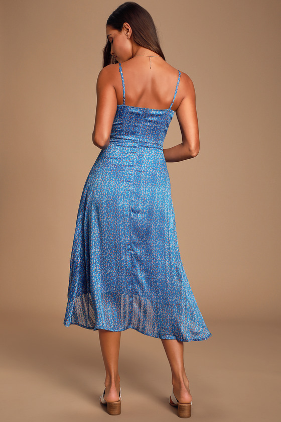 Dreams of Love Royal Blue Floral Print High-Low Midi Dress 8