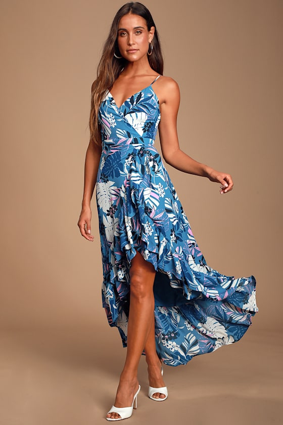 Vacation Days Blue Tropical Print High-Low Dress 6