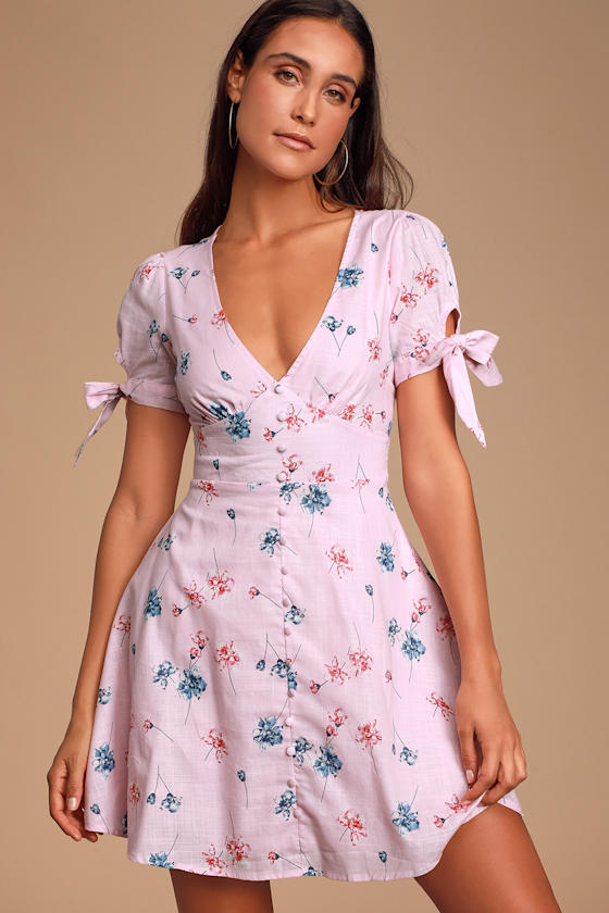 Lilly Light Pink Floral Print Tie-Sleeve Mini Dress 5