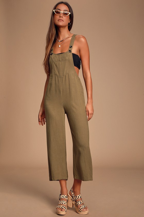 Lulus Torrey Olive Green Wide-leg Overalls