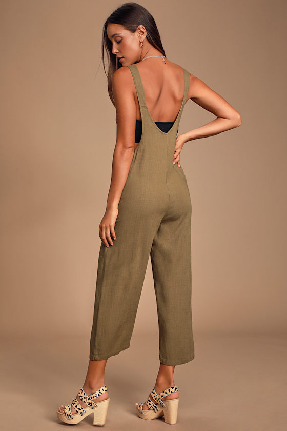 Torrey Olive Green Wide-Leg Overalls 4