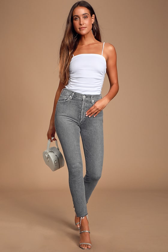 Nico High Rise Grey Slim Leg Cropped Jeans 1