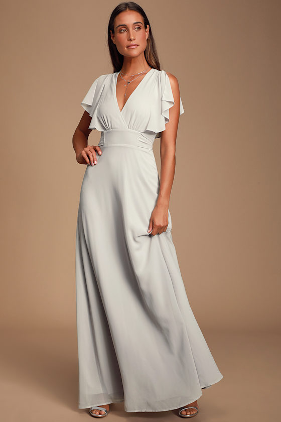 Dearly Loved Light Grey Flutter Sleeve Maxi Dress 6