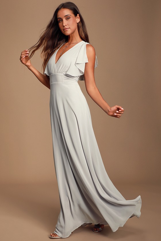 Dearly Loved Light Grey Flutter Sleeve Maxi Dress