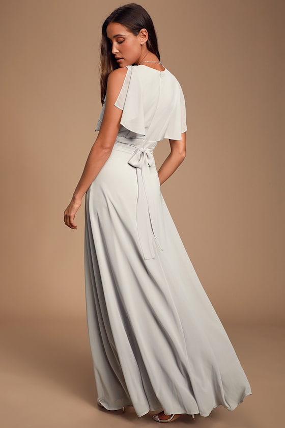 Dearly Loved Light Grey Flutter Sleeve Maxi Dress 8