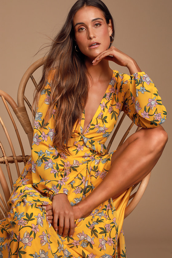 yellow floral long sleeve maxi dress