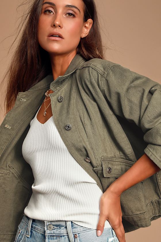 Caraway Olive Green Denim Utility Jacket 4