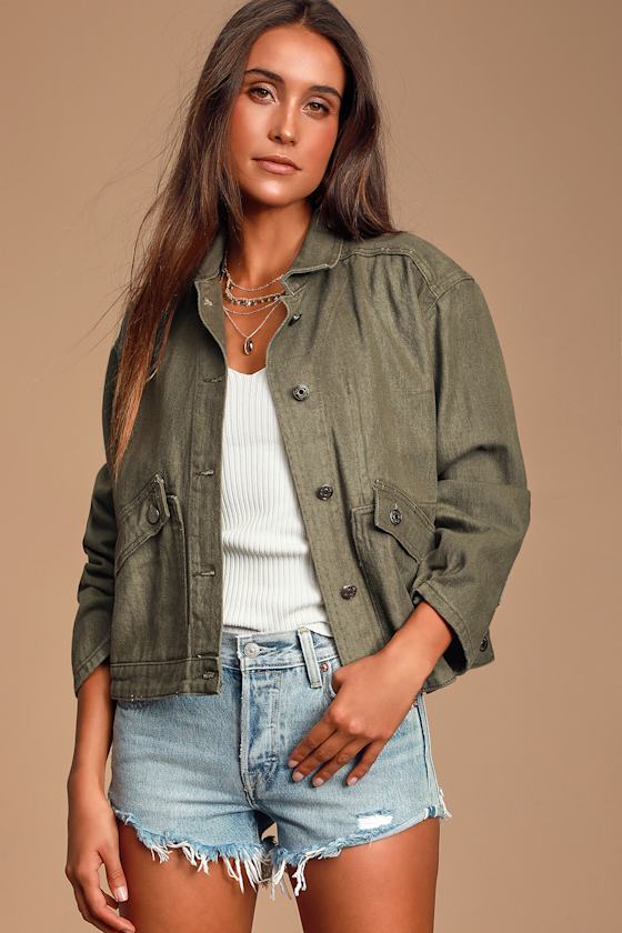 Caraway Olive Green Denim Utility Jacket 3