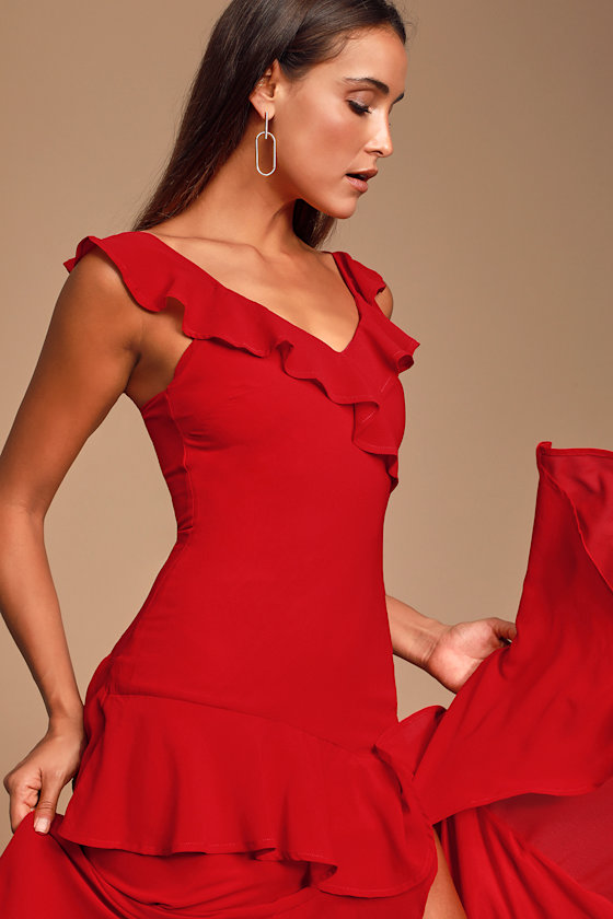 Calle Red Ruffled Sleeveless Maxi Dress 1