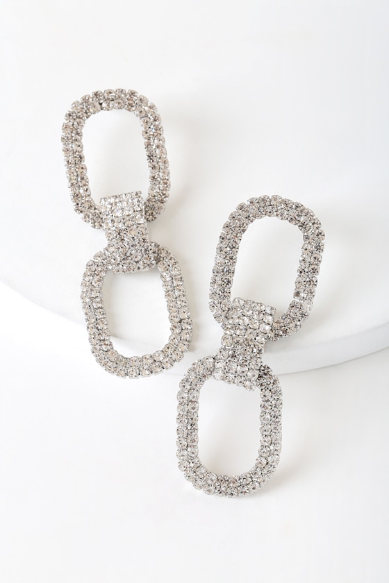 Chic Silver Rhinestone Earrings Chain Statement Earrings