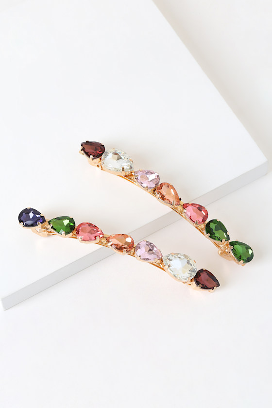 Dasha Gold Multi Teardrop Gem Hair Clip Set 1