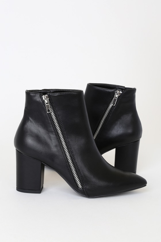 Alexito Black Pointed-Toe Ankle High Heel Boots