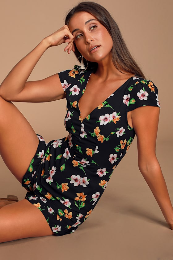 Doloris Black Floral Print Romper 5