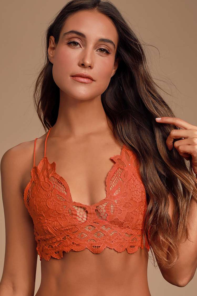 Free People Adella - Burnt Orange Bralette - Orange Lace Bralette - Lulus